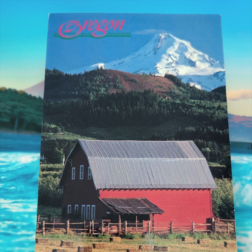 Vintage Postcard Oregon Mt Hood with Red Barn Unused Unposted Smith Western